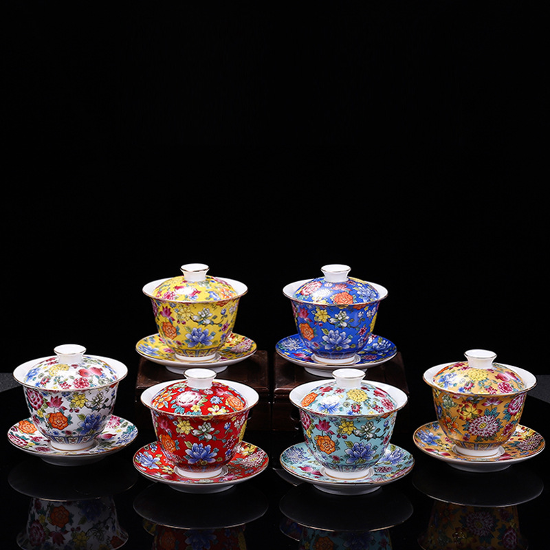 Matcha Bowl Chawan - HMLOVE White Porcelain Sancai Gaiwan Color