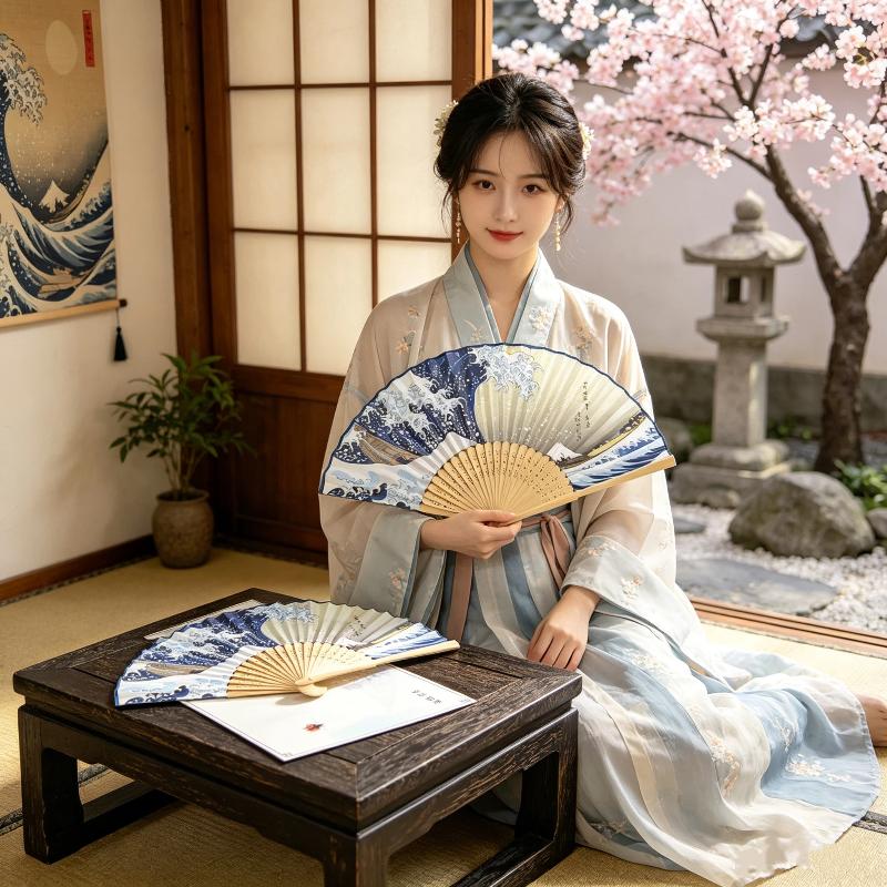 Fan Sensu Folding - Ukiyoe Wave Bamboo Folding Fan Hand
