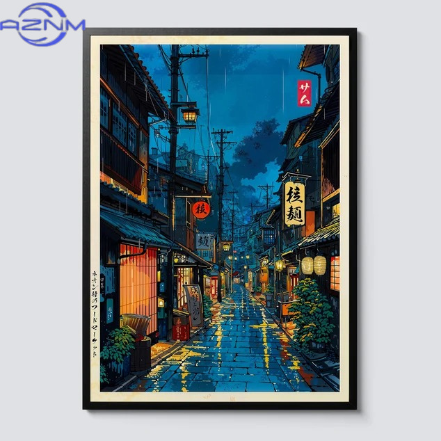 Japanese Tokyo Lifestyle - AZNM Japanese Tokyo Teahouse Cartoon Canvas