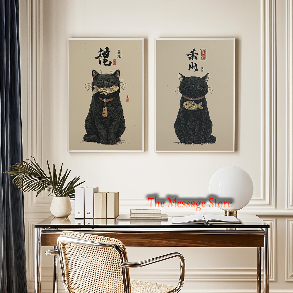 Black Lucky Cat Ukiyo-e Japane - Japanese Lifestyle And Traditions 评论和价格