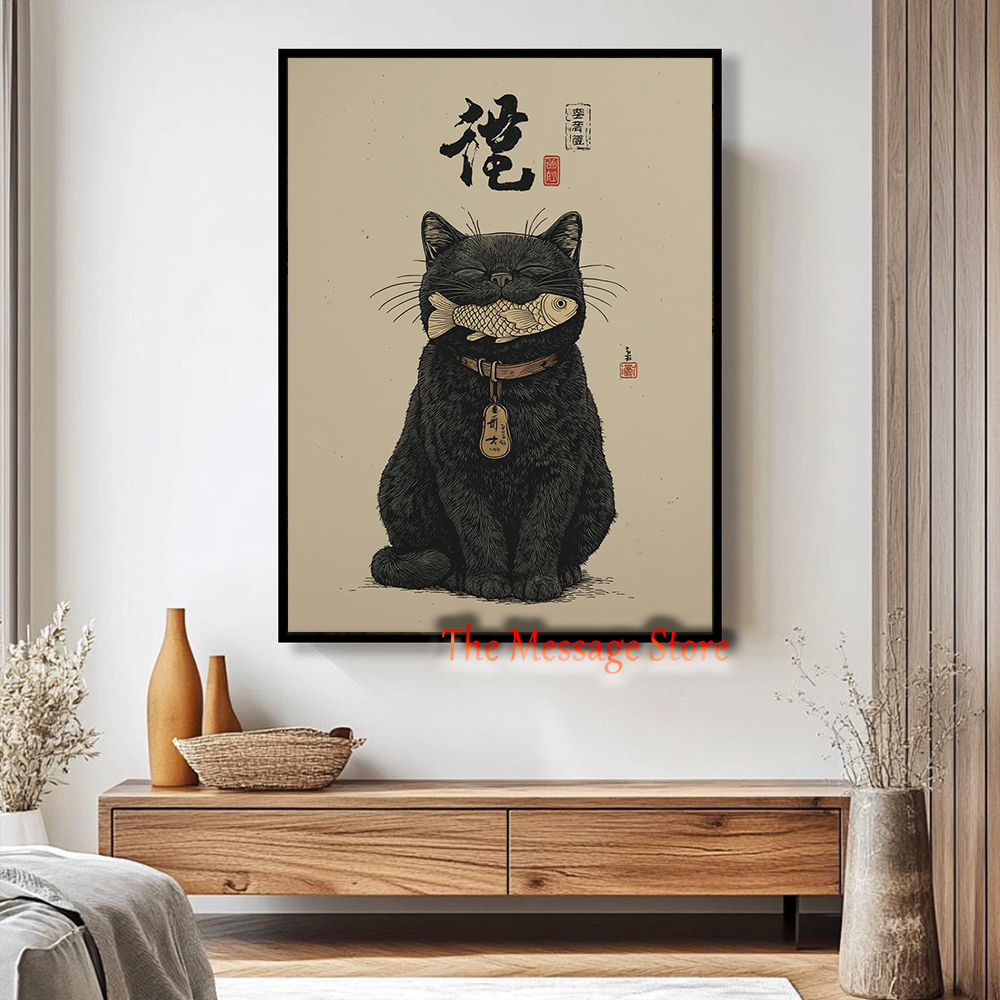 Black Lucky Cat Ukiyo-e Japane - Japanese Lifestyle And Traditions 评论和价格