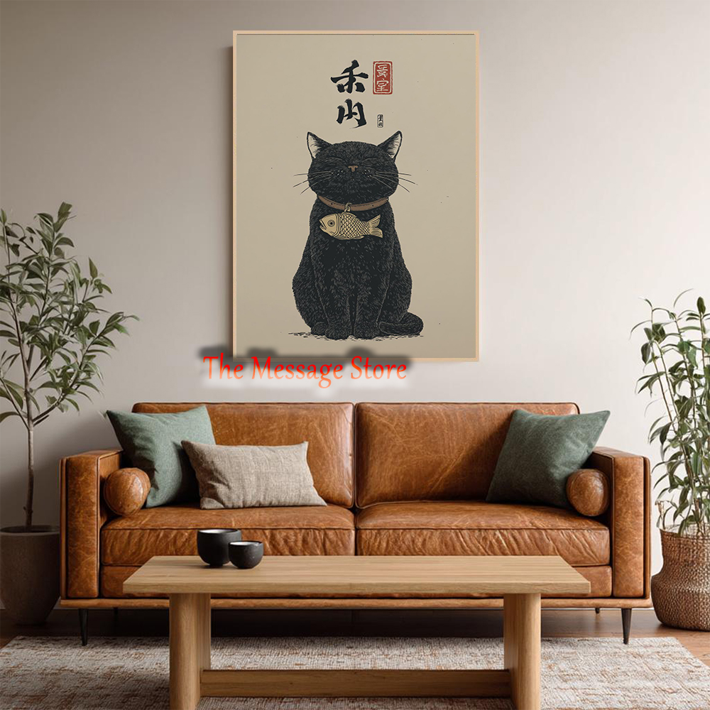 Black Lucky Cat Ukiyo-e Japane - Japanese Lifestyle And Traditions 评论和价格