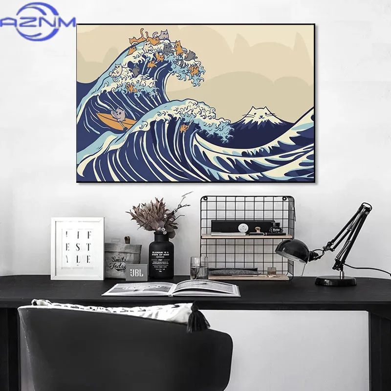 AZNM Canvas Painting Big Wavy  - Japanese Lifestyle And Traditions 评论和价格